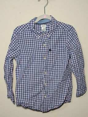 Carter's Gingham Button-Down Shirt Pink Blue Embroidered Sailboat Boys Size 7